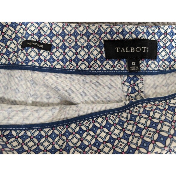 Talbots Pants Heritage Womens 12 Blue & Pink Cropped Ankle Diamond Geometric - Picture 3 of 9